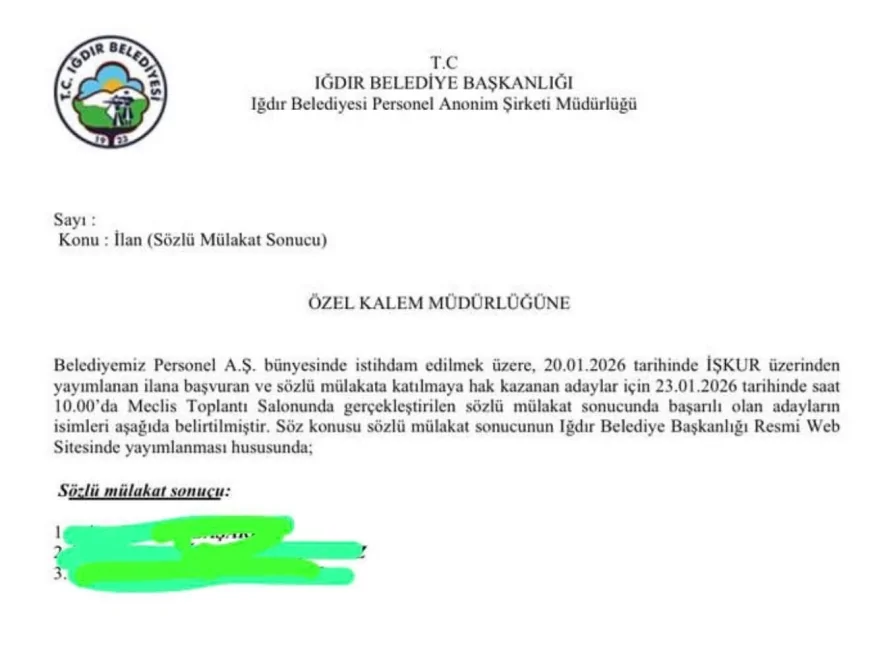 Iğdır Belediyesi’nde İşçi Alımı Tartışması: Yazılı Sınav ve Kura Yapılmadı İddiası
